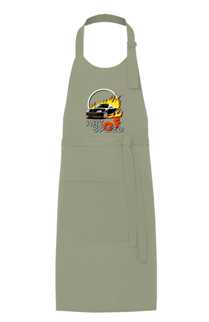 Фартух з принтом "Автомобіль у вогні". Авто, автомобіль у вогні, гонка, дрейф, спорт, спортивна машина, швидкість. 2070702