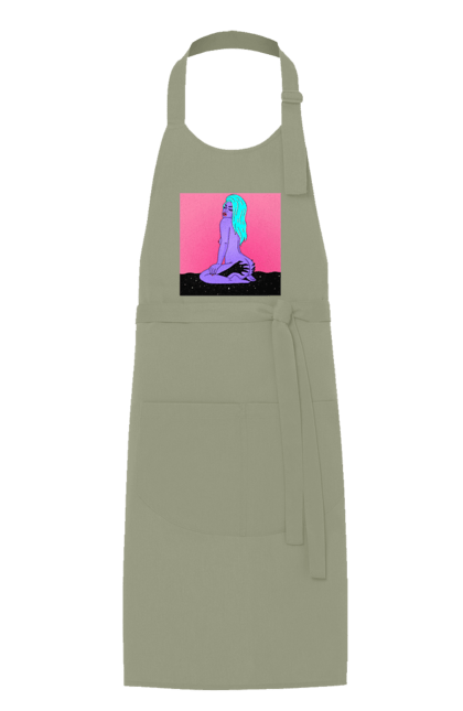 Фартух з принтом "Фіолетова Дівчина В Руках". Дівчина, інопланетянка, сидить. 2070702