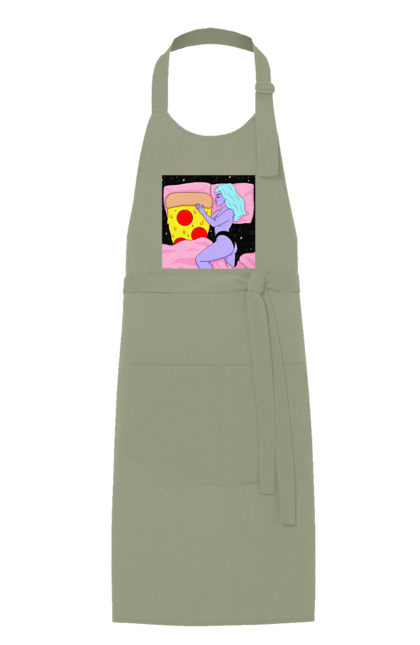 Фартух з принтом "Фіолетова Дівчина І Піца". Дівчина, ліжко, піца. 2070702