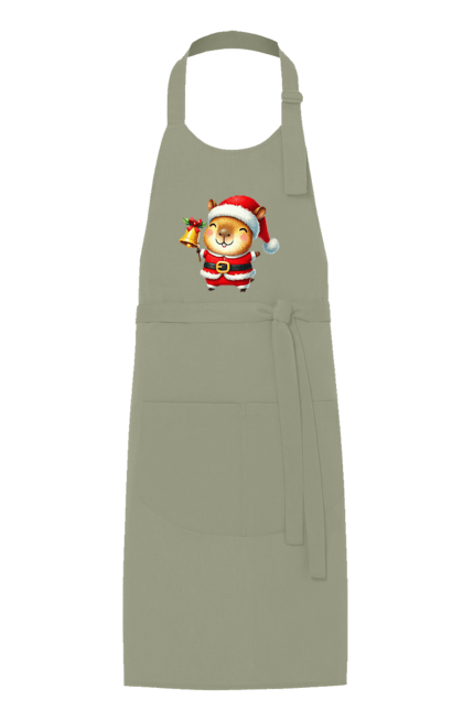 Apron with prints Funny capybara with a bell. Animal, bell, capybara, christmas, christmas capybara, gift, holiday, new year, new year`s gift, santa. 2070702