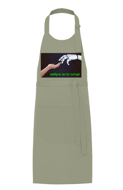 Фартух з принтом "Майбутнє Настає Сьогодні". Айті, айтішник, андроїд, гик, жінка, знання, інженер, інтелект, кібер, кібернетика, кіборг, код, комп, комп`ютерник, машинне навчання, мікросхема, мозок, портрет, програміст, професіонал, професія, робот, роботехника, розробник, розум, хакер, штучний інтелект, штучний розум. 2070702