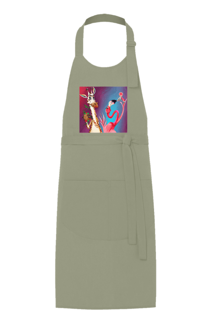 Фартух з принтом "Жираф І Фламінго На Вечірці". Жираф, їжа, коктейль, фламінго. 2070702