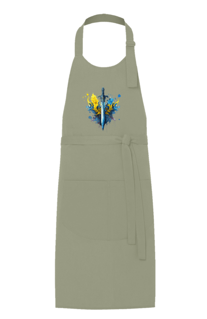 Apron with prints A sword in the Ukrainian style. Emblem, flag, sword, symbol of ukraine, trident, ukraine, victory. 2070702