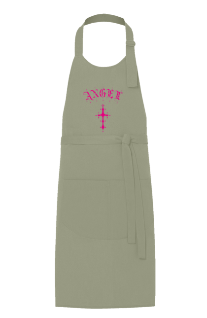 Apron with prints Logo Angel. Angel, cross, gothic, gothick style, logo, pink. 2070702