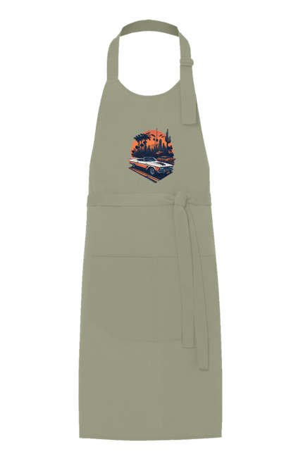 Фартух з принтом "Гарне авто на закаті". Авто, закат, захід сонця, солнце, сонце. 2070702