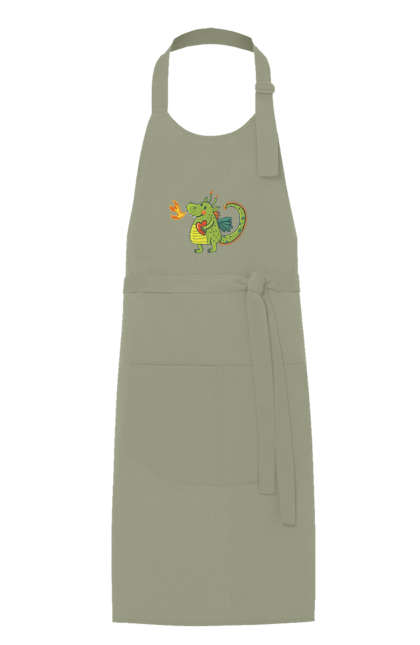 Apron with prints Dragon in love. Dragon, fire, green dragon, heart, hearts, love, new year, symbol 2024. 2070702