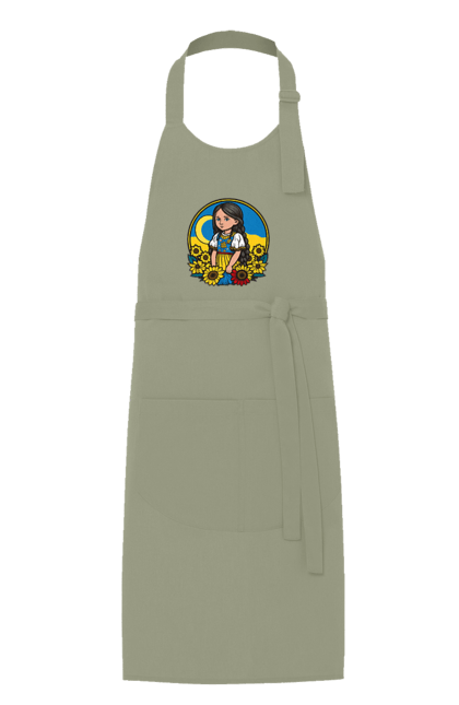 Фартух з принтом "Мила Українська дівчинка". Блакитний, жовтий, жовто-блакитний, зроблено в україні, патріот, патріоти україни, підтримую україну, прапор україни, україна, українська дівчинка. 2070702