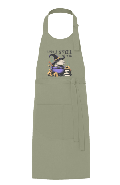 Apron with prints Capybara Halloween. Animal, capybara, ghost, halloween, holiday, moon, pumpkin, rodent, witch. 2070702