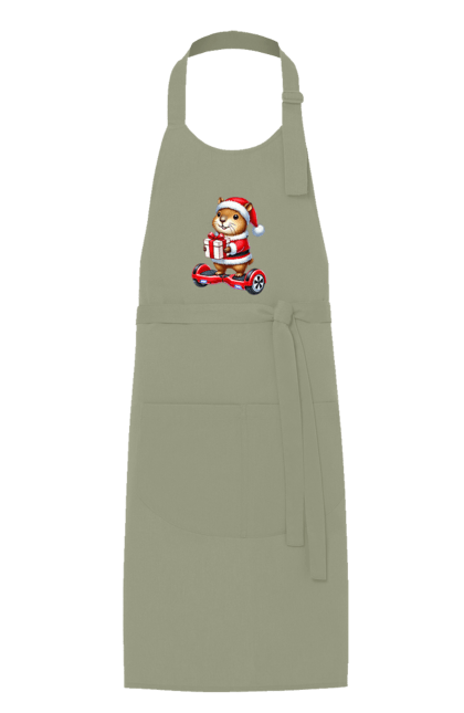 Apron with prints Christmas Capybara with a Gift. Animal, capybara, christmas, christmas capybara, gift, holiday, new year, new year`s gift, santa. 2070702