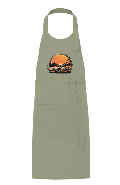 Фартух з принтом "Ламборджині на заході сонця". Авто, автомобіль, ламборджині, машина, машини. 2070702