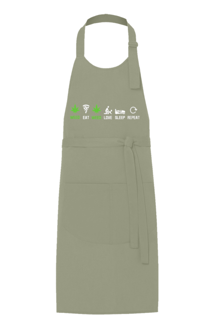Фартух з принтом "Їсти , любити, спати, повторити". Їсти, коноплі, любов, піца, повторити, секс, сон, спати, трава. 2070702