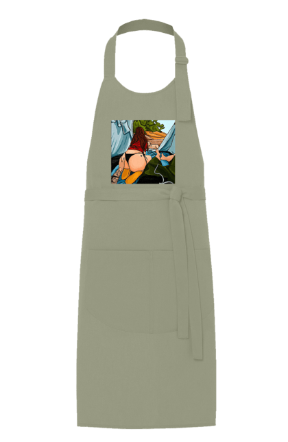 Apron with prints Rest With Favorite In The Tent. Ass, dog, tent, vacation. 2070702