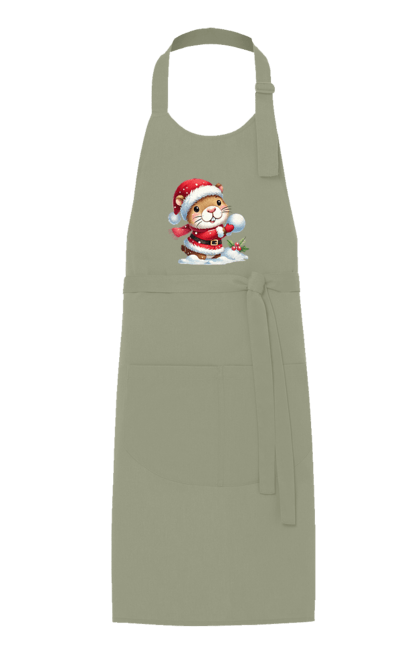 Apron with prints Capybara playing snowballs. Animal, capybara, christmas, christmas capybara, game, gift, holiday, new year, santa, snowballs. 2070702