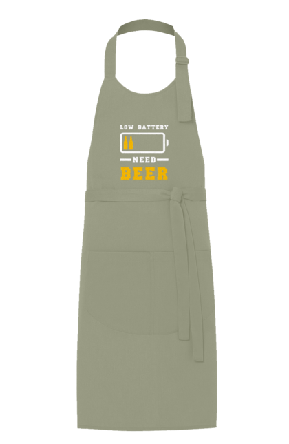 Фартух з принтом "Low battery need beer". Алкоголь, брутальні, літні, пиво, прикольні принти, чоловічі. 2070702