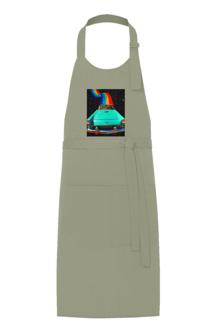 Фартух з принтом "Картина, машина у космосі". Веселка, картина, космос, машина, подорожі, поїздка, прикол, ретро. 2070702