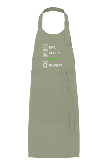 Фартух з принтом "Їж Cпи Кодуй Повторюй". Айті, айтішник, для айтішника, для програміста, їж спи, кодуй повторюй, подарунок айтішнику, подарунок програмісту, програміст, розробник. 2070702