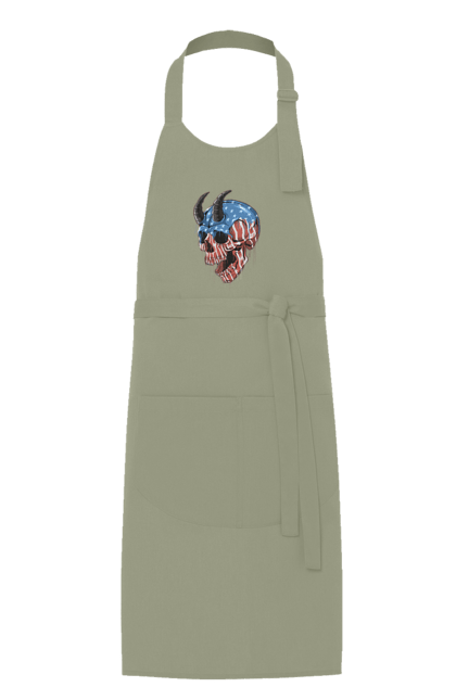 Apron with prints Skull with horns. America, bones, dye, flag, horns, scull, states, teeth, usa. 2070702