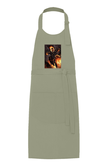 Фартух з принтом "Пекельний Гонщик". Вогонь, мотоцикл, пекельний гонщик, скелет, чоппер. 2070702