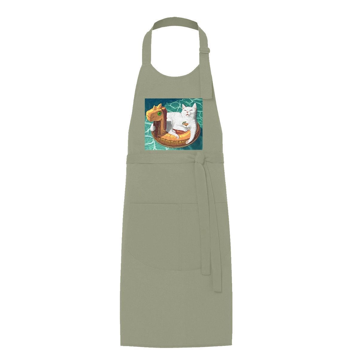 Білий кіт у плавальному колі, на відпочинку