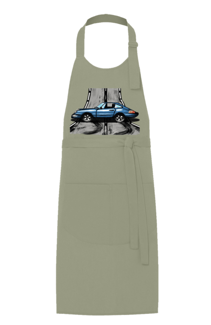 Фартух з принтом "Спортивний Автомобіль На Дорозі". Автомобіль, гонки, синій, спортиного, швидкий, швидкісний. 2070702