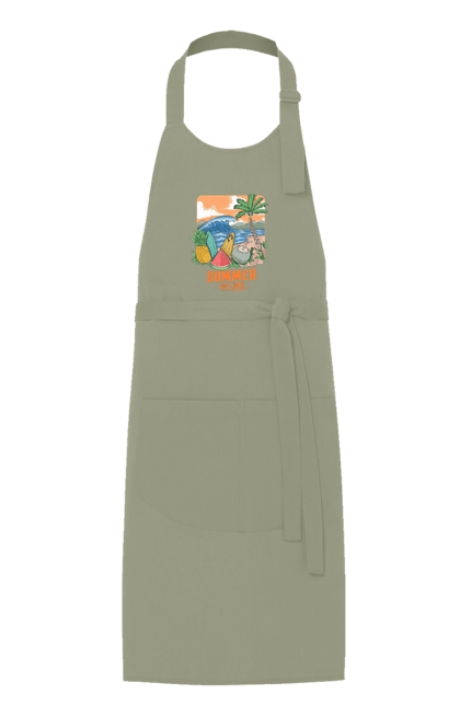 Фартук с принтом Летние Праздники. Ананас, волны, лето, море, пальма. 2070702