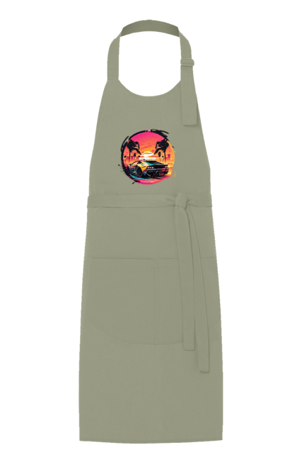 Фартух з принтом "Ламборджині Ретровейв". Авто, автомобиль, ламба, ламборджині, машина, машини, ретровейв. 2070702