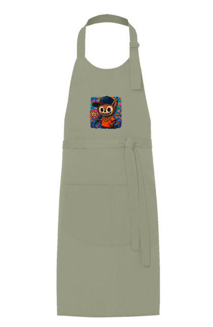 Фартух з принтом "Лабубу". Бейсболка, вуличне мистецтво, графіті, золотийланцюг, лабубу, мікрофон, міський стиль, репатмосфера, хіпхоп, яскраво. 2070702