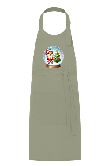 Apron with prints Christmas Capybara with a Tree. Animal, capybara, christmas, christmas capybara, christmas tree, gift, holiday, new year, new year`s gift, santa. 2070702