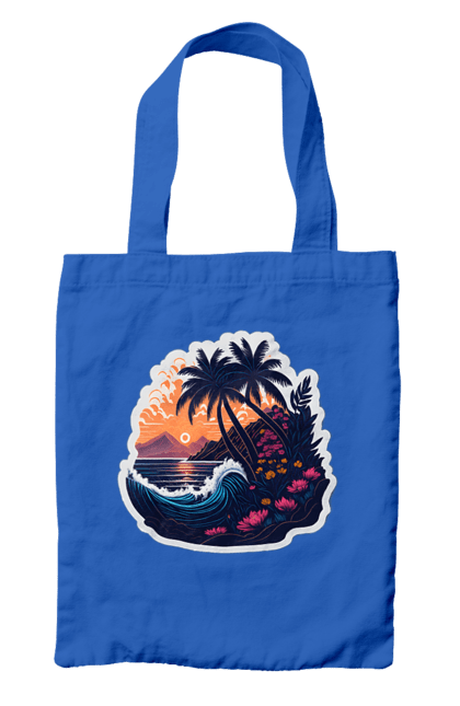 Сумка з принтом "Дивовижна пальма біля моря на закаті сонця". Закат сонця, море, пальма. CustomPrint.market