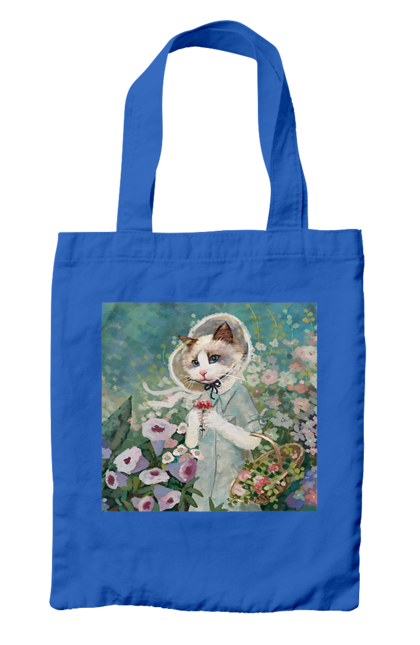Сумка з принтом "Картина, кішка збирає квіти до кошика". Картина, квіти, квітка, кішка, котик, кошик, плаття, сукня. CustomPrint.market