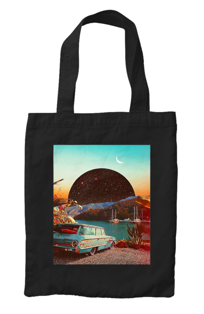Сумка с принтом Картина, машина у речки. Картина, машина, планета, прикол, река, ретро. 2070702