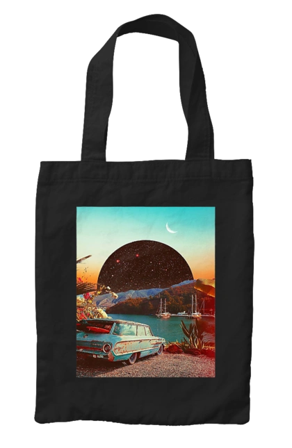 Сумка с принтом Картина, машина у речки. Картина, машина, планета, прикол, река, ретро. 2070702