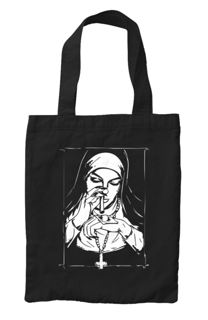 Сумка с принтом Монашка нюхает порошок. Крест, крутая, модная, молодежная, монашка, монашка нюхает порошок, популярная. 2070702