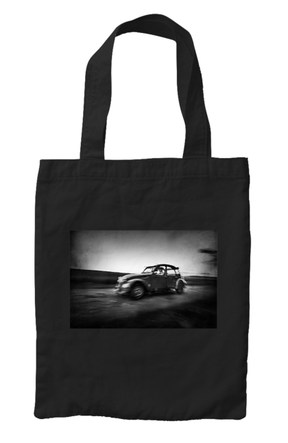 Сумка з принтом "Ретро машина чб". Авто, ретро, ретро машина, чорно біла машина. 2070702