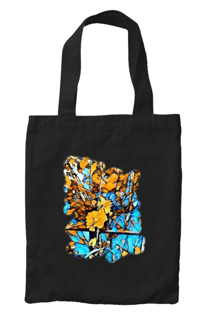 Сумка з принтом "Жовті квіти на синьому фоні". Арт, жовтий та синій, жовті квіти, жовто-синій, квіти, малюнок, природа, синій та жовтий, синьо-жовтий. 2070702