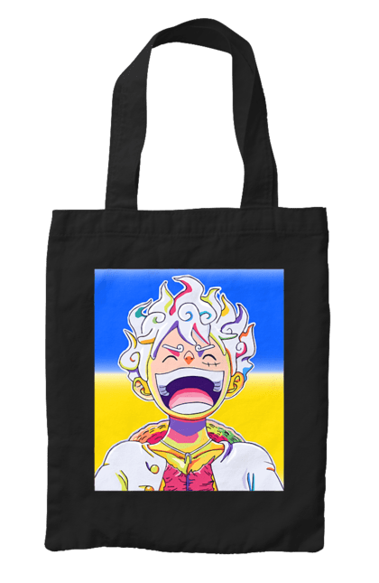 Сумка з принтом "Монкі д Луффі сміється на жовто блактному фоні". Ван піс, луффі, монкі д. луффі, прапор україни, символ україни, україна. 2070702