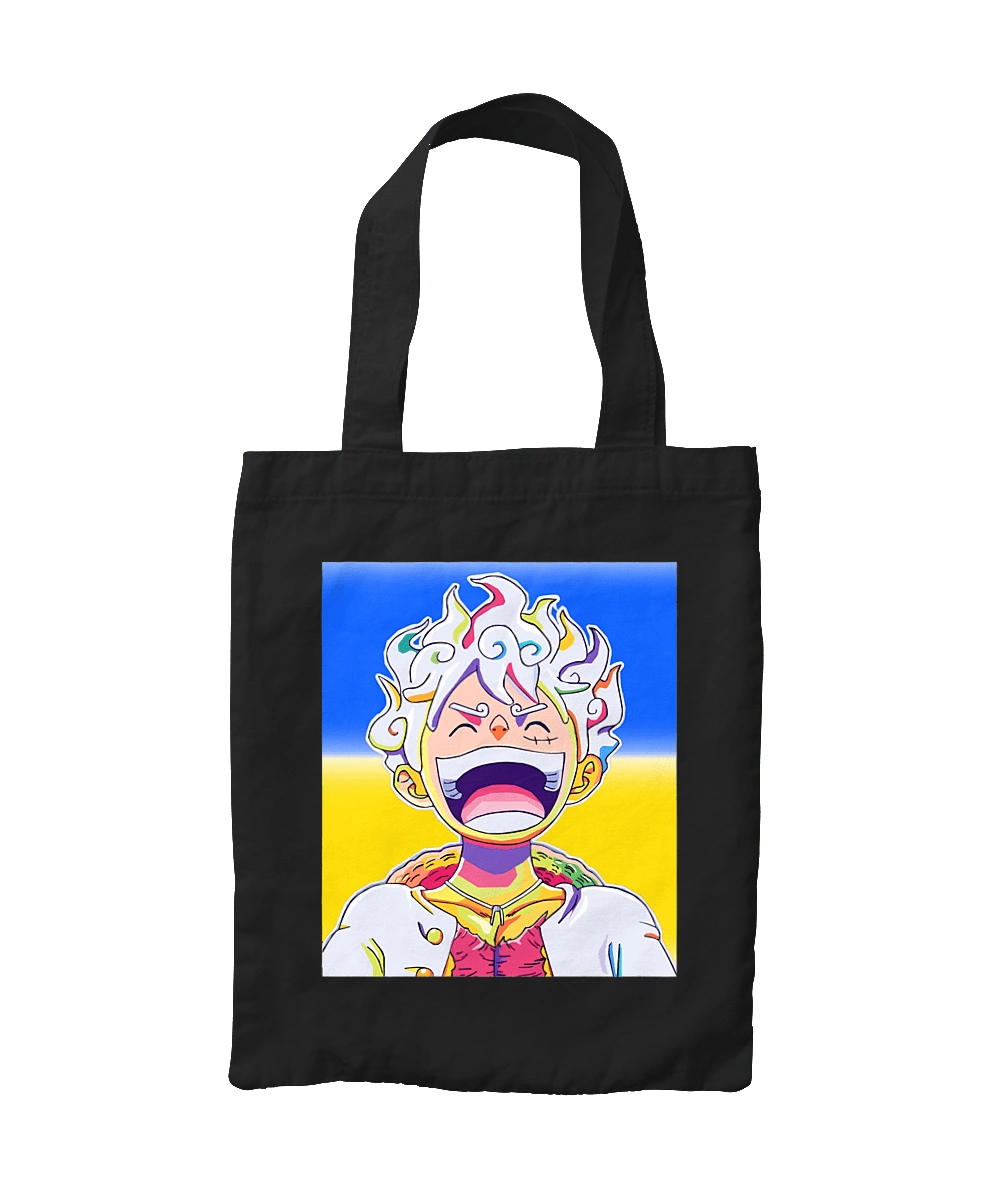 Monkey D Luffy laughing on a yellow blue background