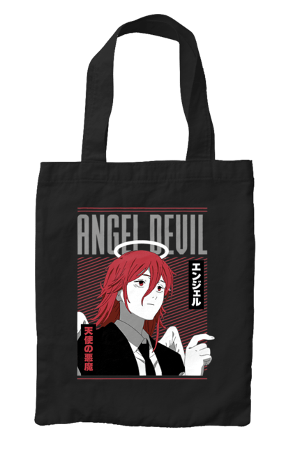 Сумка с принтом Человек Бензопила Дьявол ангел. Angel devil, anime, chainsaw man, manga, аниме, дьявол-ангел, манга, человек-бензопила. 2070702