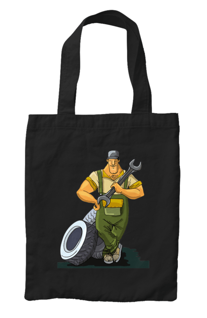 Bag with prints Car Mechanic. Profession, wheels, wrench. 2070702