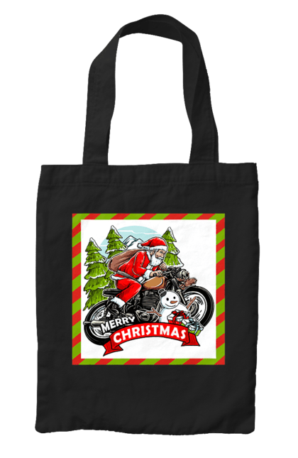 Сумка з принтом "Санта на мотоциклі". Мотоцикл, новий рік, подарунки, різдво, санта, сніговик, ялинка. 2070702