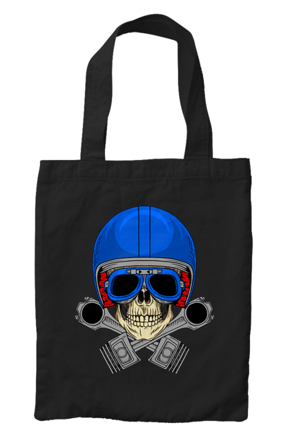 Сумка з принтом "череп мотолюбитель". Байкер, окуляри, череп, шолом. 2070702
