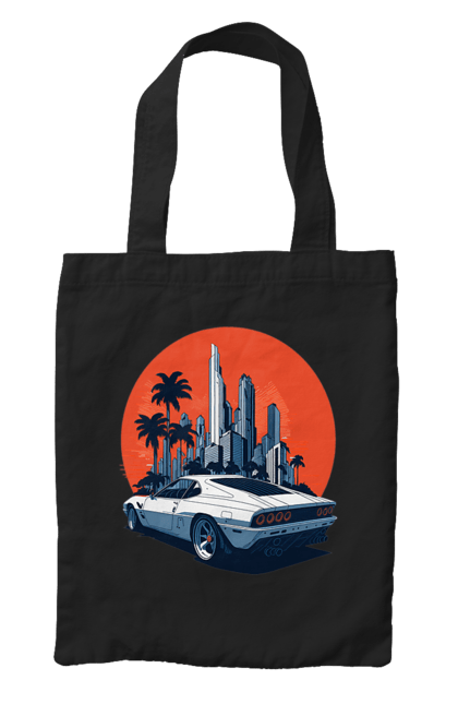 Сумка з принтом "Авто". Гонка, захід сонця, спортивний автомобіль, швидкість. 2070702