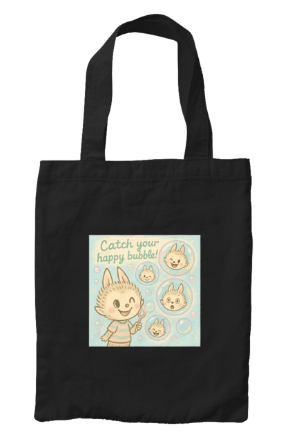 Сумка з принтом "Лабубу". Бульбашки, грайливо, каваї, казково, лабубу, милаілюстрація, ніжнікольори, пастельнамистецтво, щасливі бульбашки. 2070702