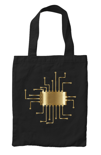 Сумка з принтом "Золотий Чіп". Айті, айтішник, гик, золотий, золото, інженер, кібернетика, код, комп, комп’ютерник, кристал, мікросхема, програміст, професія, розробник, чіп. 2070702