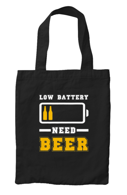 Сумка з принтом "Low battery need beer". Алкоголь, брутальні, літні, пиво, прикольні принти, чоловічі. 2070702