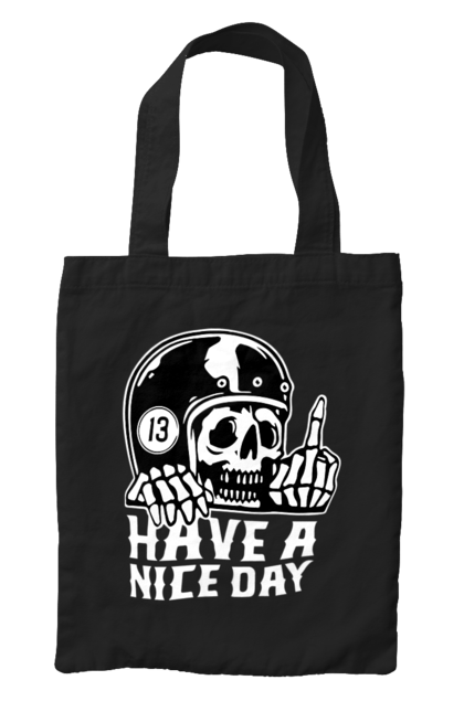 Сумка з принтом "Гарного дня". Байкерська, гарного дня, з черепом, тринадцять, фак, череп. 2070702