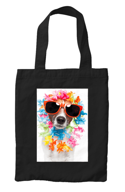 Сумка з принтом "Пес в окулярах і кольорах". В окулярах, квіти, пес, собака. futbolka.stylus.ua