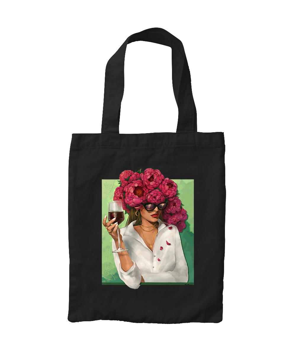 Girl with peonies and a glass