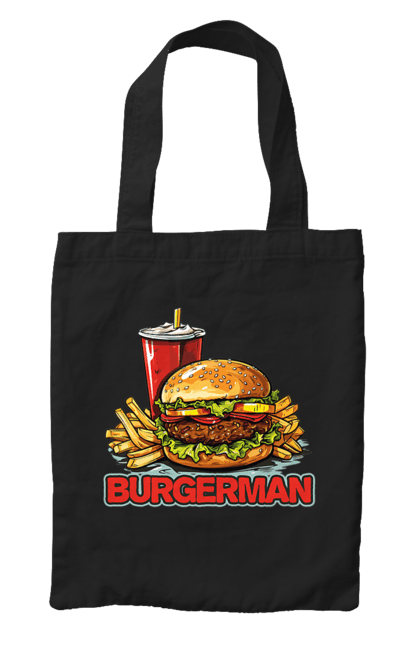 Сумка з принтом "Burgerman". Бургер, для чоловіків, їжа, літні, макдональдс, прикольні, трендові, фаст фуд, чоловічі. 2070702