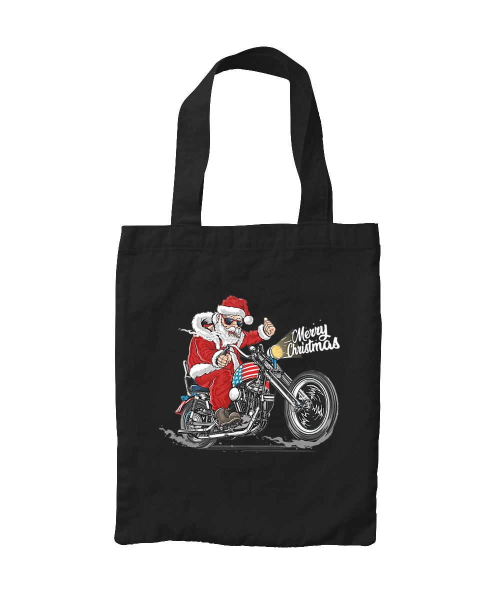 Санта в окулярах на мотоциклі